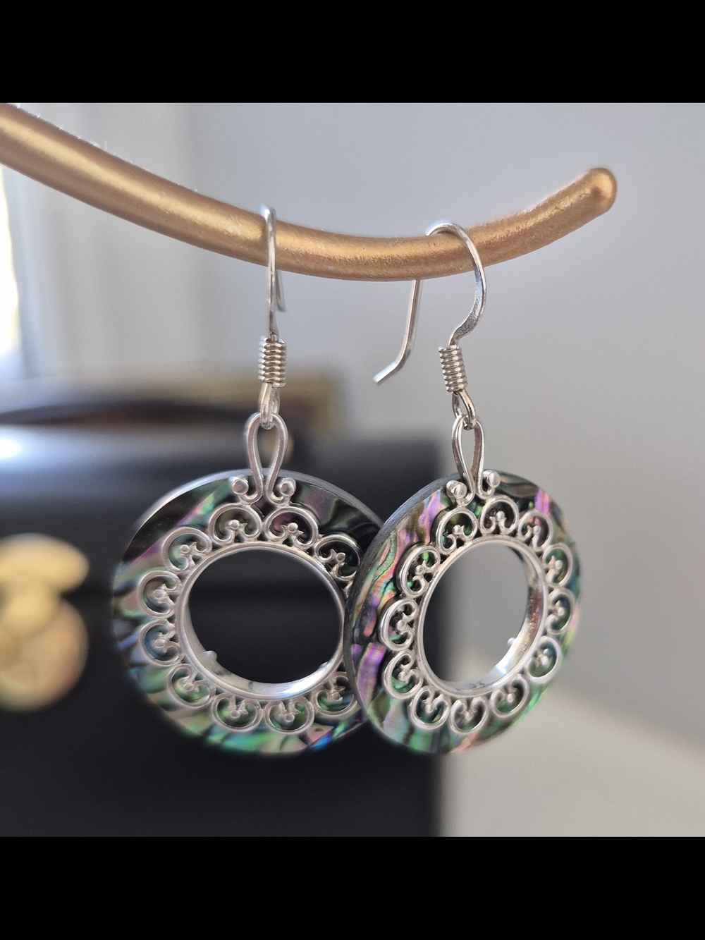 Abalone Shell Filigree Drop Earrings - Iridescent